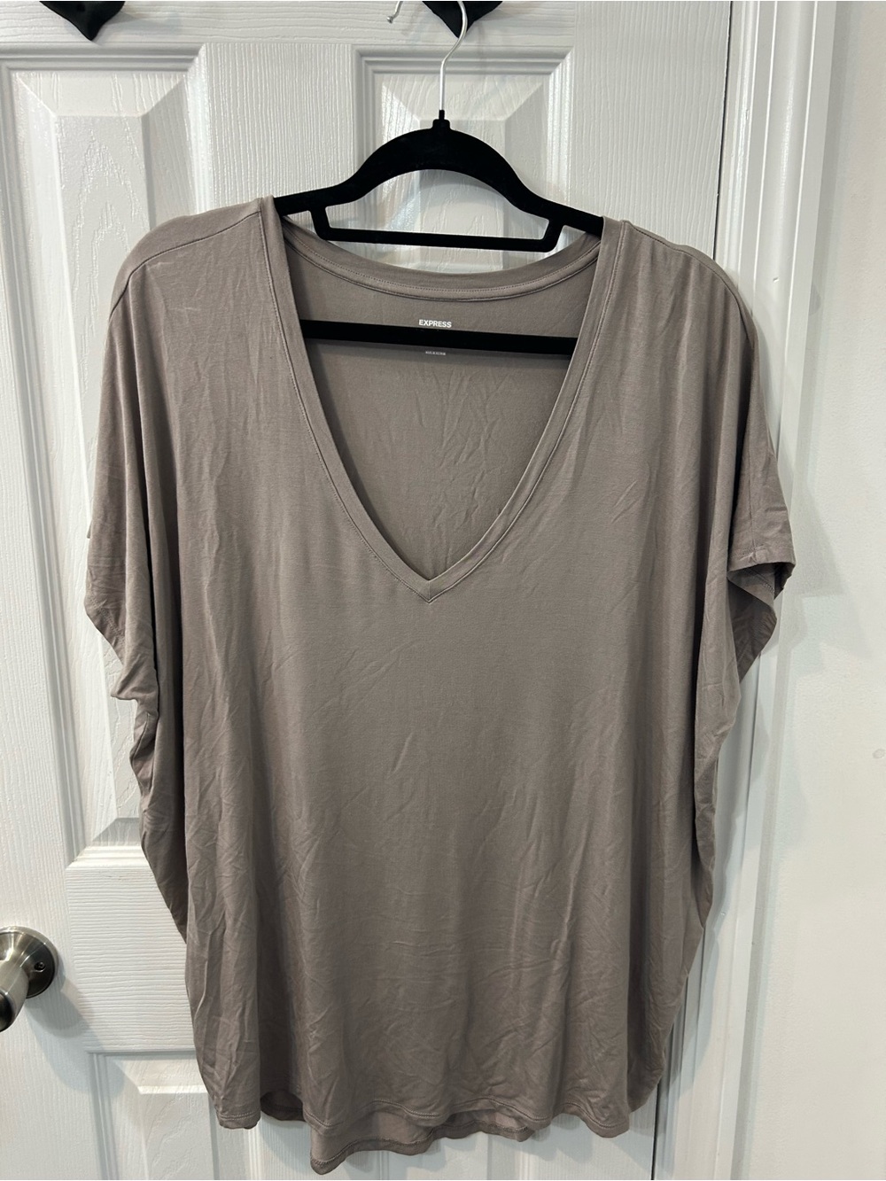 Express Taupe V-Neck Short Sleeve Women's Top